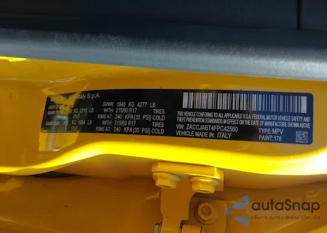 2015 Jeep Renegade Latitude from USA, damaged, VIN ZACCJABT4FPC42560